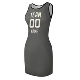 Custom Dark Grey Cream Sleeveless Vest Dress