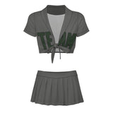 Custom Dark Grey Dark Green Cheerleading Uniform Set