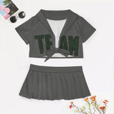 Custom Dark Grey Dark Green Cheerleading Uniform Set