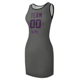 Custom Dark Grey Purple Sleeveless Vest Dress