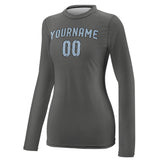 Custom Dark Grey Light Blue Women's Long-Sleeve Shirt