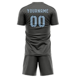 Custom Dark Grey Light Blue Soccer Jersey