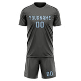 Custom Dark Grey Light Blue Soccer Jersey