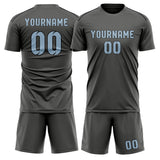Custom Dark Grey Light Blue Soccer Jersey