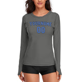 Custom Dark Grey Sky Blue Women's Long-Sleeve Shirt