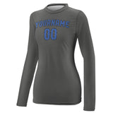 Custom Dark Grey Sky Blue Women's Long-Sleeve Shirt