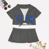 Custom Dark Grey Sky Blue Cheerleading Uniform Set