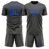 Custom Dark Grey Sky Blue Soccer Jersey