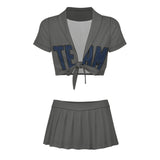 Custom Dark Grey Blue Cheerleading Uniform Set