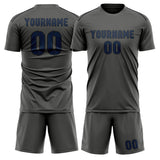 Custom Dark Grey Blue Soccer Jersey