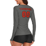 Custom Dark Grey Orange Red Women's Long-Sleeve Shirt