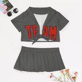 Custom Dark Grey Orange Red Cheerleading Uniform Set
