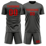 Custom Dark Grey Orange Red Soccer Jersey