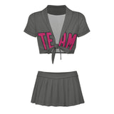 Custom Dark Grey Pink Cheerleading Uniform Set