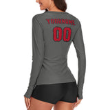 Custom Dark Grey Red Women's Long-Sleeve Shirt