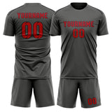 Custom Dark Grey Red Soccer Jersey