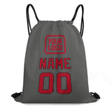 Custom Dark Grey Red Drawstring Bag