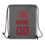 Custom Dark Grey Red Drawstring Bag