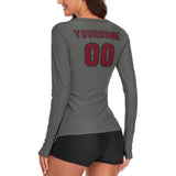 Custom Dark Grey Crimson Red Women's Long-Sleeve Shirt