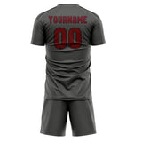 Custom Dark Grey Crimson Red Soccer Jersey