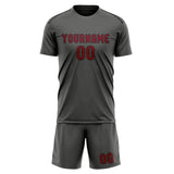 Custom Dark Grey Crimson Red Soccer Jersey