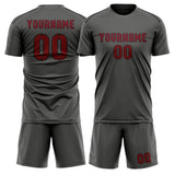 Custom Dark Grey Crimson Red Soccer Jersey