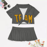 Custom Dark Grey Yellow Cheerleading Uniform Set