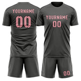 Custom Dark Grey Light Pink Soccer Jersey