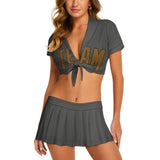 Custom Dark Grey Khaki Cheerleading Uniform Set