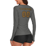 Custom Dark Grey Khaki Women's Long-Sleeve Shirt