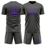 Custom Dark Grey Light Purple Soccer Jersey
