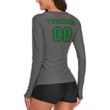 Custom Dark Grey Emerald Green Women's Long-Sleeve Shirt