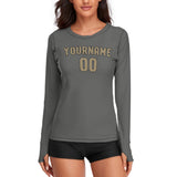 Custom Dark Grey Light Khaki Women's Long-Sleeve Shirt