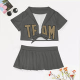Custom Dark Grey Light Khaki Cheerleading Uniform Set