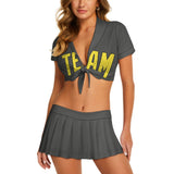 Custom Dark Grey Light Yellow Cheerleading Uniform Set