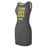 Custom Dark Grey Light Yellow Sleeveless Vest Dress