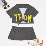 Custom Dark Grey Light Yellow Cheerleading Uniform Set