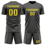 Custom Dark Grey Light Yellow Soccer Jersey