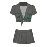 Custom Dark Grey Blue Green Cheerleading Uniform Set