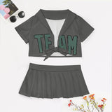 Custom Dark Grey Blue Green Cheerleading Uniform Set