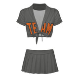 Custom Dark Grey Orange Cheerleading Uniform Set