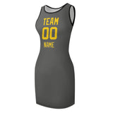 Custom Dark Grey Gold Sleeveless Vest Dress