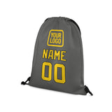 Custom Dark Grey Gold Drawstring Bag