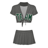 Custom Dark Grey Green Cheerleading Uniform Set