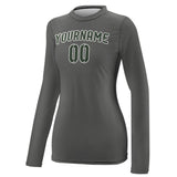 Custom Dark Grey Dark Green Women's Long-Sleeve Shirt