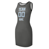 Custom Dark Grey Light Blue Sleeveless Vest Dress