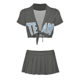 Custom Dark Grey Light Blue Cheerleading Uniform Set