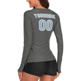 Custom Dark Grey Light Blue Women's Long-Sleeve Shirt