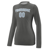 Custom Dark Grey Light Blue Women's Long-Sleeve Shirt