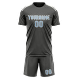 Custom Dark Grey Light Blue Soccer Jersey